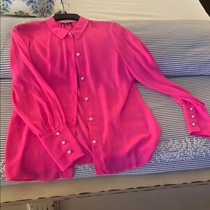 Vibrant Pink Pearl Button-Up Blouse
